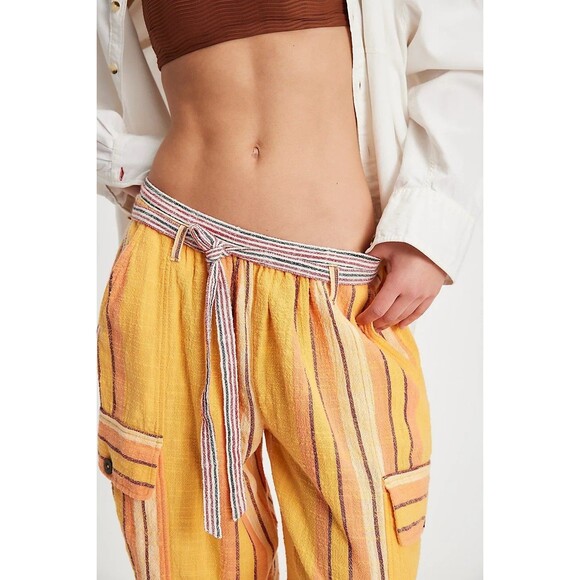 Free People Costa Pants Wide-Leg Yarn-Dyed Stripe Printed Cotton S New 284110 - Picture 2 of 8